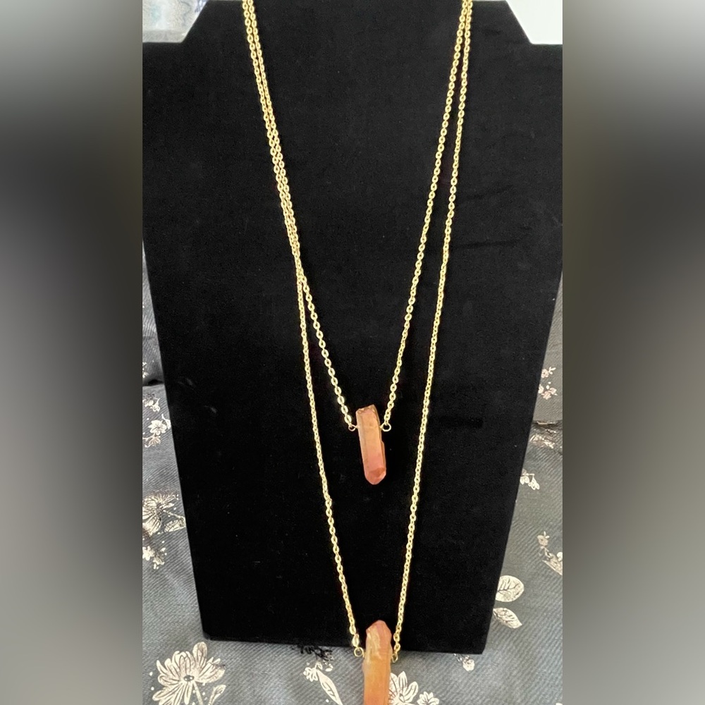 Elegant Gold Necklace with Dual Coral Pendants